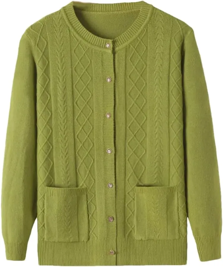 Middle-Aged Elderly Women's Sweaters Cardigan Jacket Spring Autumn Soft Knitted Sweater Outerwear Tops
