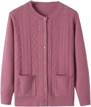 Middle-Aged Elderly Women's Sweaters Cardigan Jacket Spring Autumn Soft Knitted Sweater Outerwear Tops