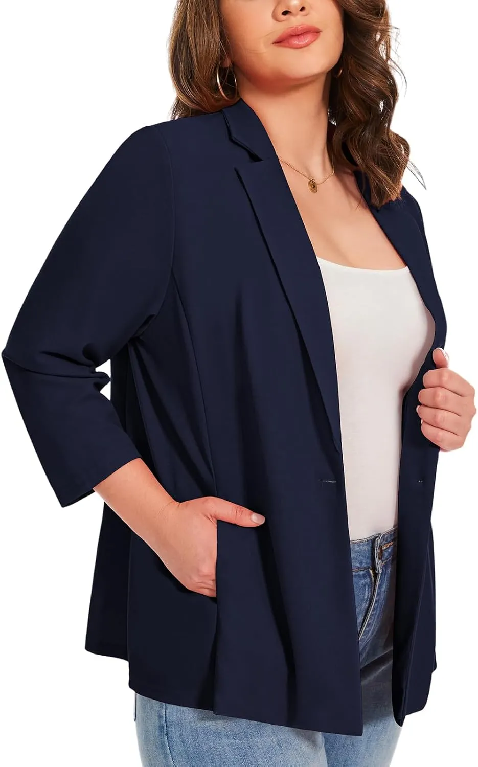 MINTLIMIT Womens Plus Size Blazer 3/4 Sleeve Notch Lapel Casual Work Blazers One Button Open Front Pockets Jackets (XL-5XL)