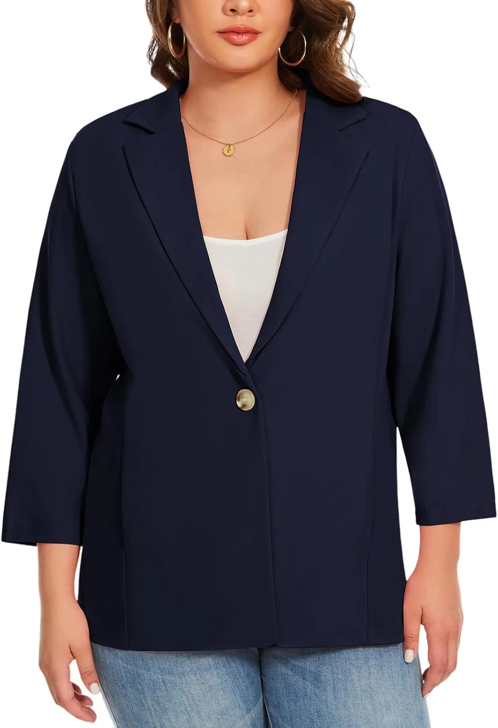 MINTLIMIT Womens Plus Size Blazer 3/4 Sleeve Notch Lapel Casual Work Blazers One Button Open Front Pockets Jackets (XL-5XL)