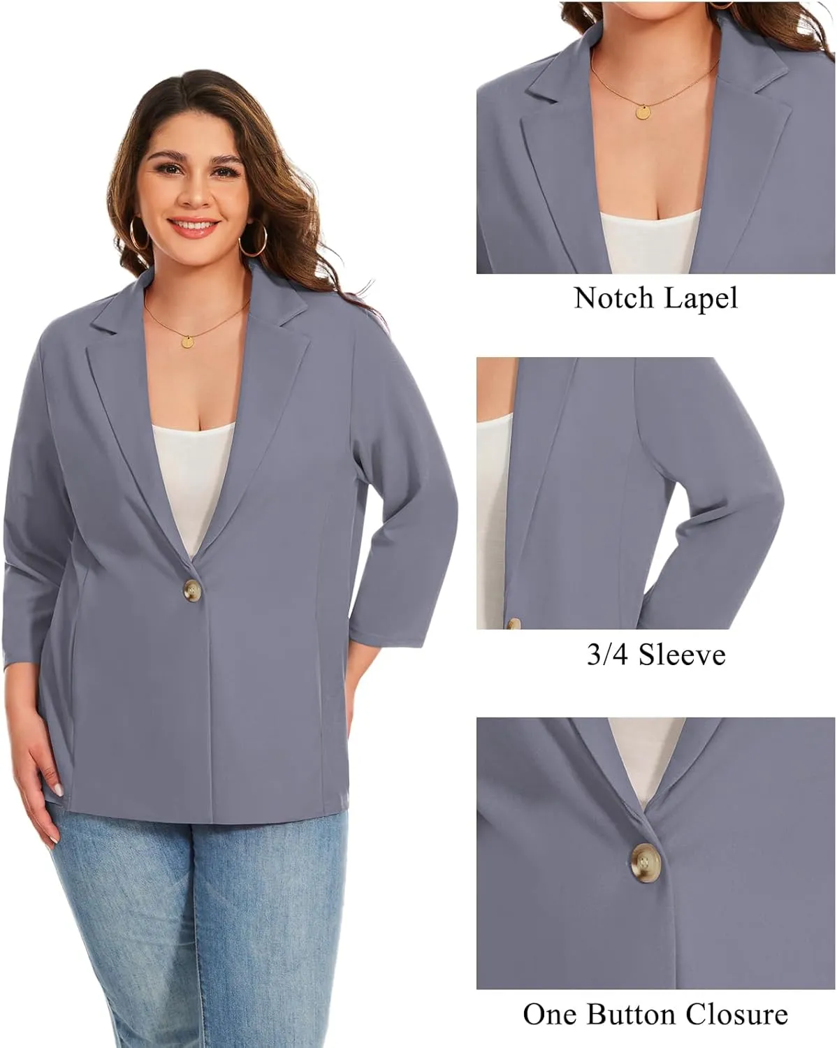 MINTLIMIT Womens Plus Size Blazer 3/4 Sleeve Notch Lapel Casual Work Blazers One Button Open Front Pockets Jackets (XL-5XL)