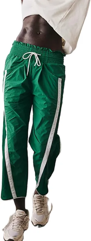 Miqil Women's Casual Loose Striped Sweatpants Y2K Sporty Elastic High Waist Drawstring Wide Leg Barrel Pants Going Out Pants