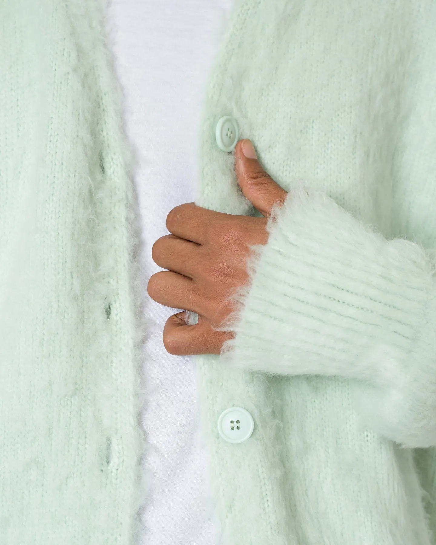 MNML Fuzzy Cardigan Sweater Mint