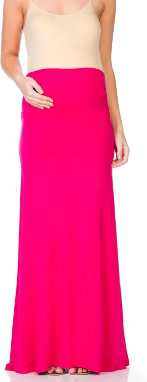 My Bump Women's High Waisted Floor Length Maternity Maxi Skirt with Tummy Control(Made in USA)