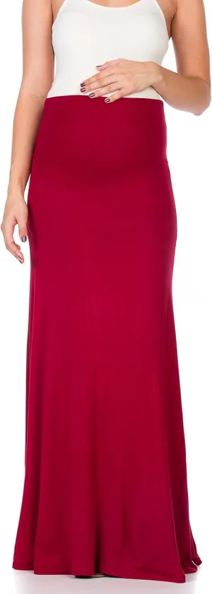 My Bump Women's High Waisted Floor Length Maternity Maxi Skirt with Tummy Control(Made in USA)