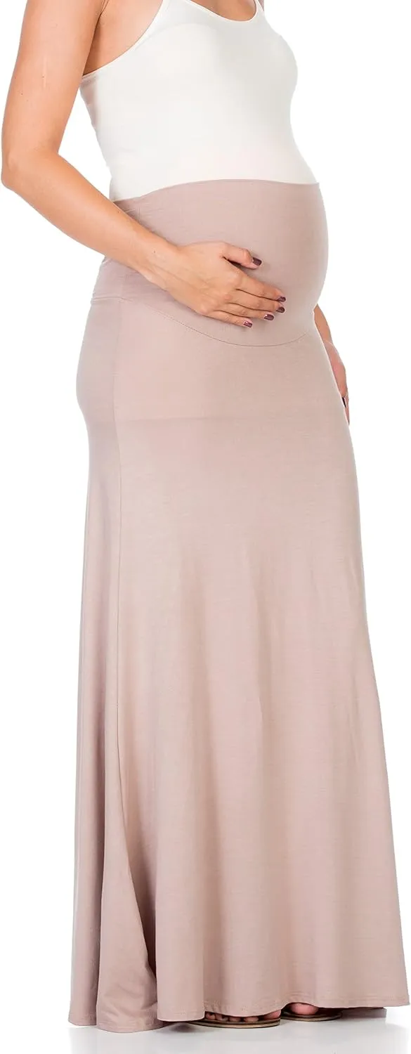 My Bump Women's High Waisted Floor Length Maternity Maxi Skirt with Tummy Control(Made in USA)