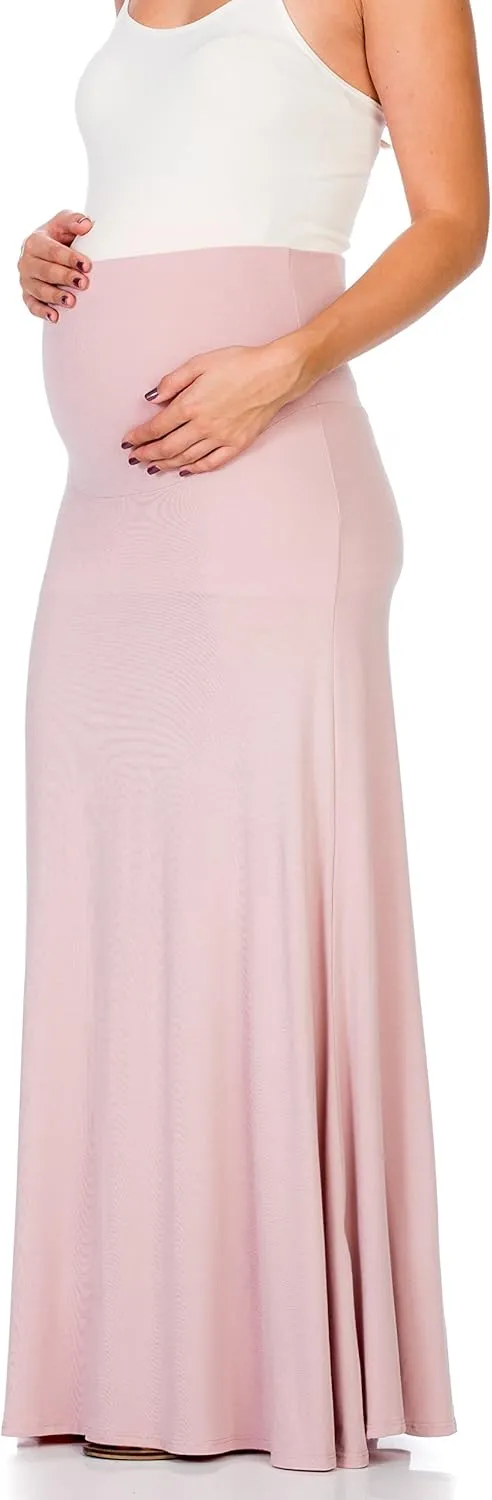My Bump Women's High Waisted Floor Length Maternity Maxi Skirt with Tummy Control(Made in USA)