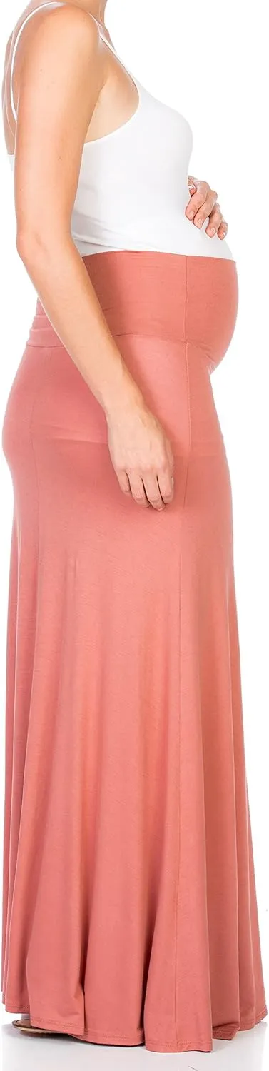 My Bump Women's High Waisted Floor Length Maternity Maxi Skirt with Tummy Control(Made in USA)