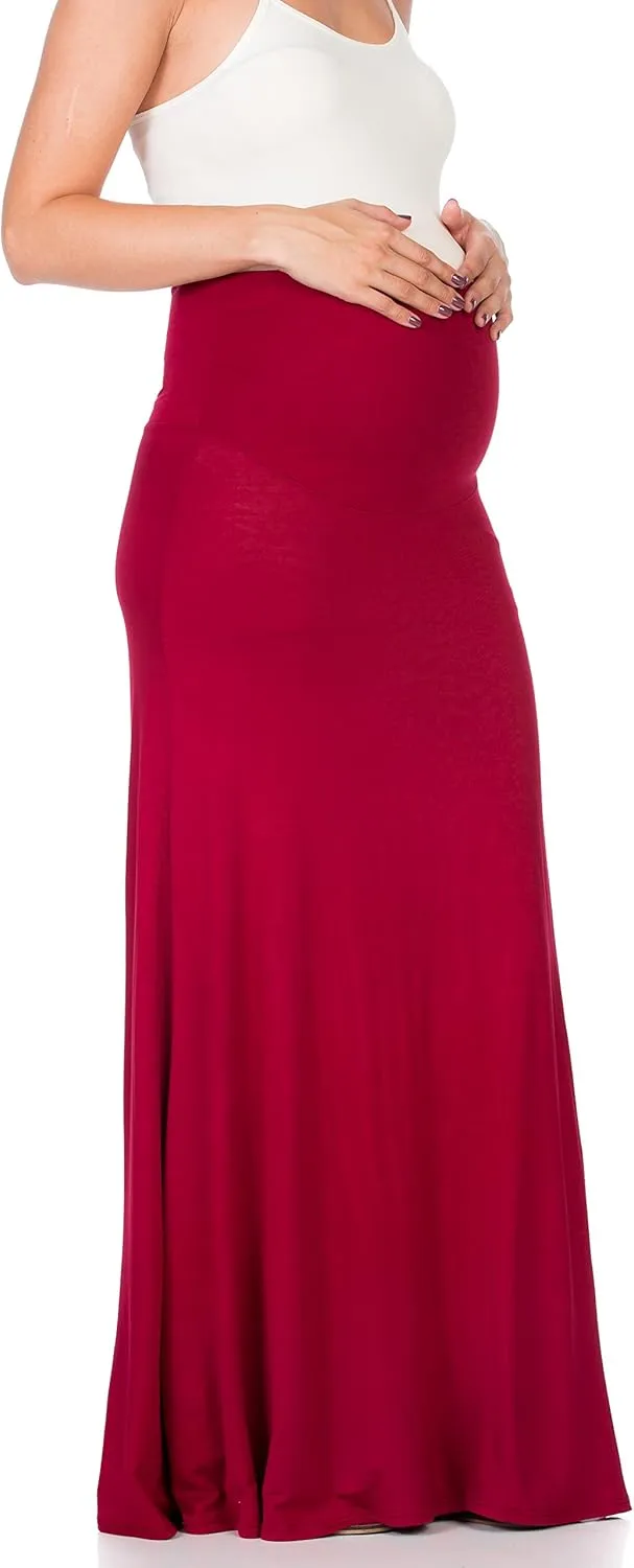My Bump Women's High Waisted Floor Length Maternity Maxi Skirt with Tummy Control(Made in USA)