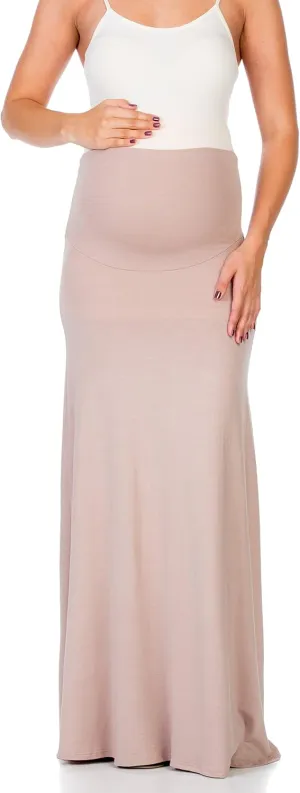 My Bump Women's High Waisted Floor Length Maternity Maxi Skirt with Tummy Control(Made in USA)