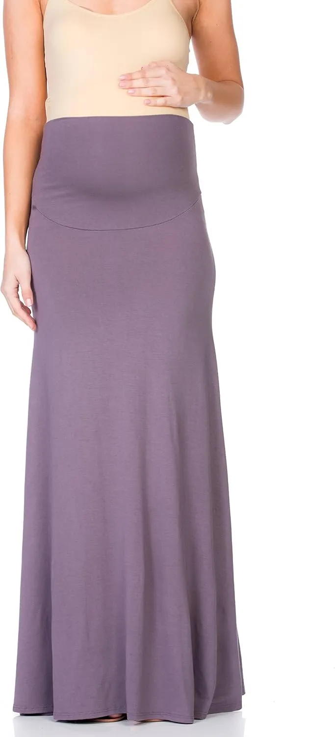My Bump Women's High Waisted Floor Length Maternity Maxi Skirt with Tummy Control(Made in USA)
