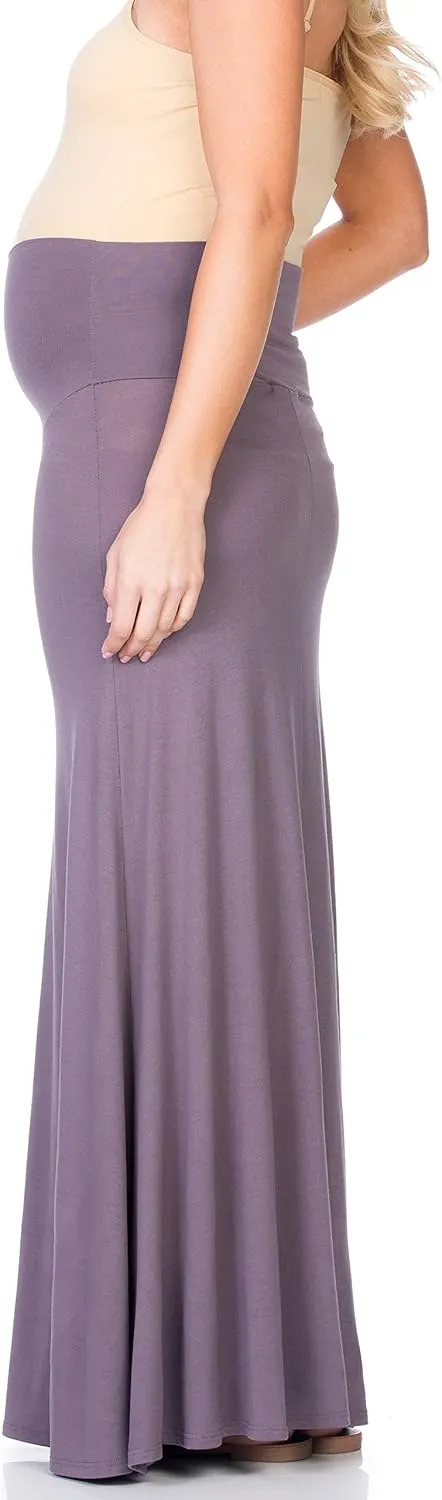 My Bump Women's High Waisted Floor Length Maternity Maxi Skirt with Tummy Control(Made in USA)