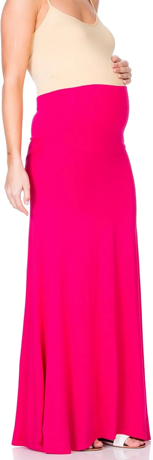 My Bump Women's High Waisted Floor Length Maternity Maxi Skirt with Tummy Control(Made in USA)