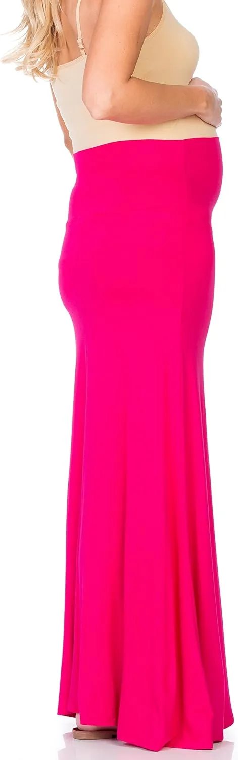My Bump Women's High Waisted Floor Length Maternity Maxi Skirt with Tummy Control(Made in USA)