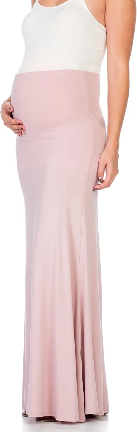 My Bump Women's High Waisted Floor Length Maternity Maxi Skirt with Tummy Control(Made in USA)