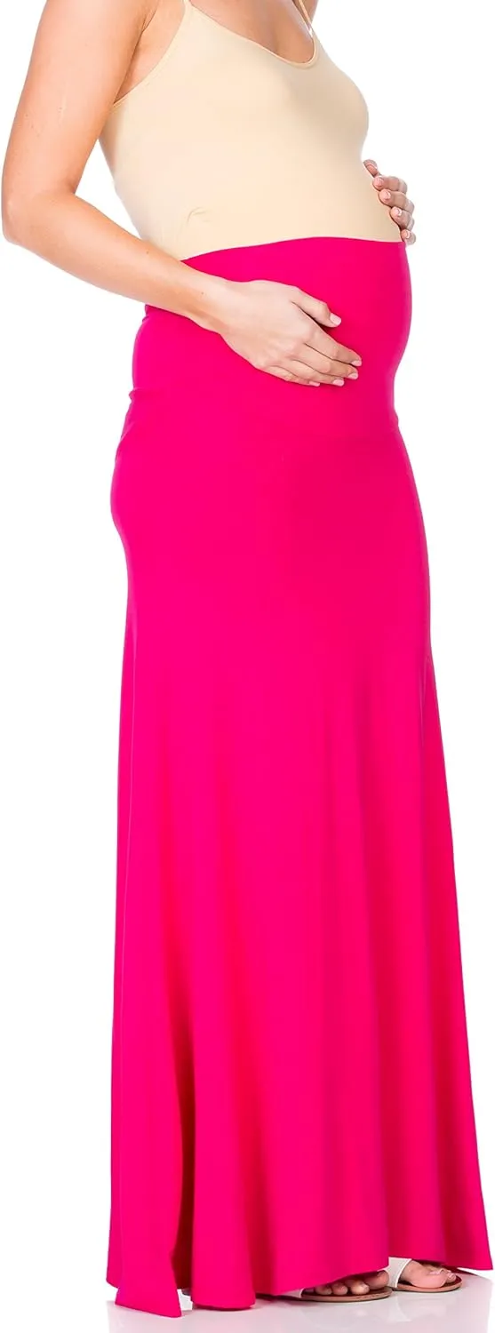 My Bump Women's High Waisted Floor Length Maternity Maxi Skirt with Tummy Control(Made in USA)