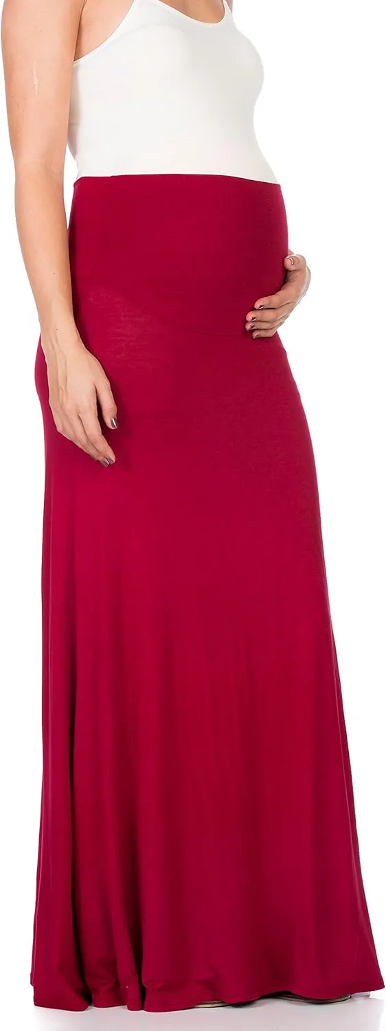 My Bump Women's High Waisted Floor Length Maternity Maxi Skirt with Tummy Control(Made in USA)