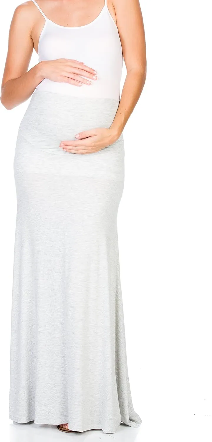 My Bump Women's High Waisted Floor Length Maternity Maxi Skirt with Tummy Control(Made in USA)