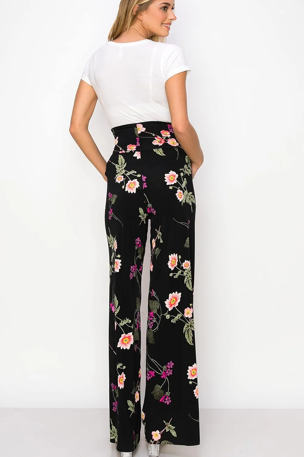 My Bump Women's Maternity Casual Bohemian Damask Palazzo Pants W/Tummy Control