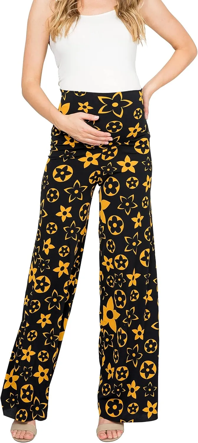 My Bump Women's Maternity Casual Bohemian Damask Palazzo Pants W/Tummy Control