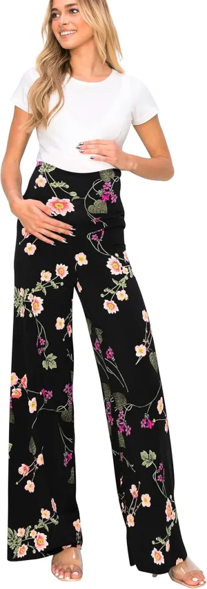 My Bump Women's Maternity Casual Bohemian Damask Palazzo Pants W/Tummy Control