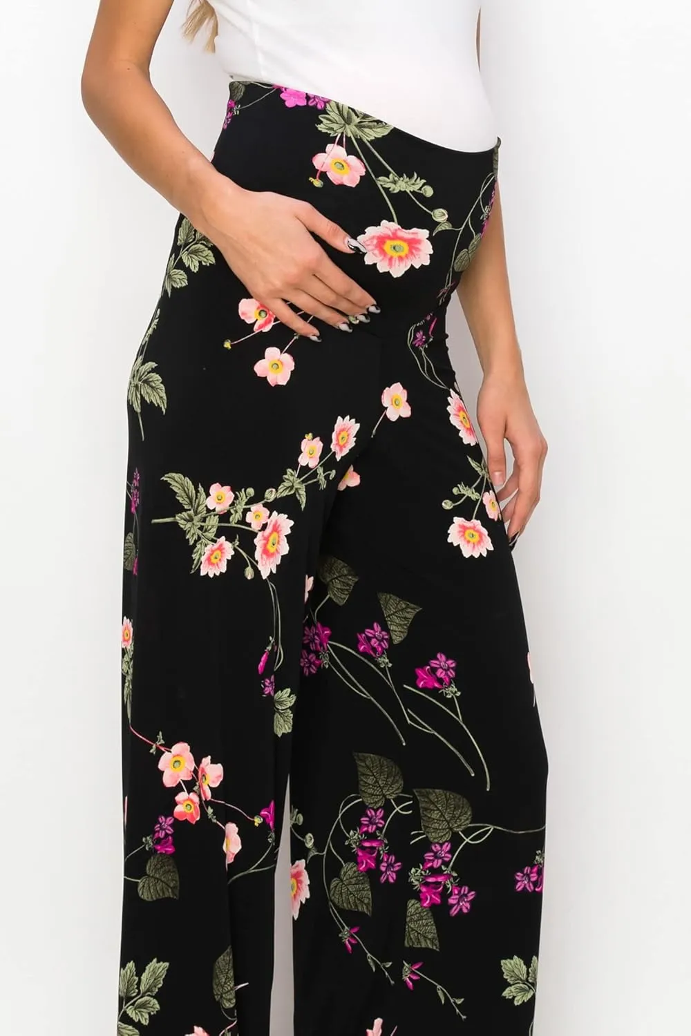 My Bump Women's Maternity Casual Bohemian Damask Palazzo Pants W/Tummy Control