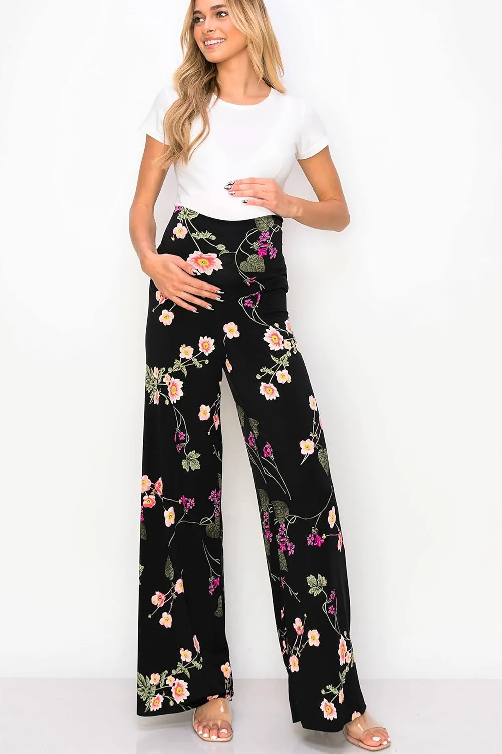 My Bump Women's Maternity Casual Bohemian Damask Palazzo Pants W/Tummy Control