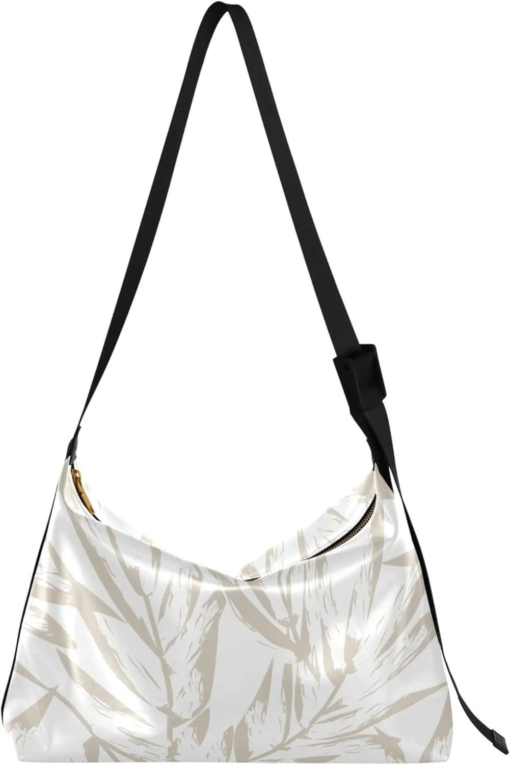 Neutral Colour Tropical Leaf Women PU Leather Hobo Bag Large Crossbody Bag Floral Leaf Print Crossbody Hobo Purse