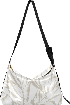 Neutral Colour Tropical Leaf Women PU Leather Hobo Bag Large Crossbody Bag Floral Leaf Print Crossbody Hobo Purse