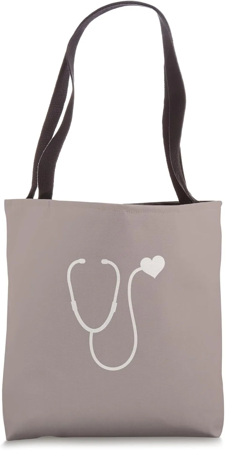 Neutral Taupe - Nurse or Doctor Cute Heart Stethoscope Tote Bag