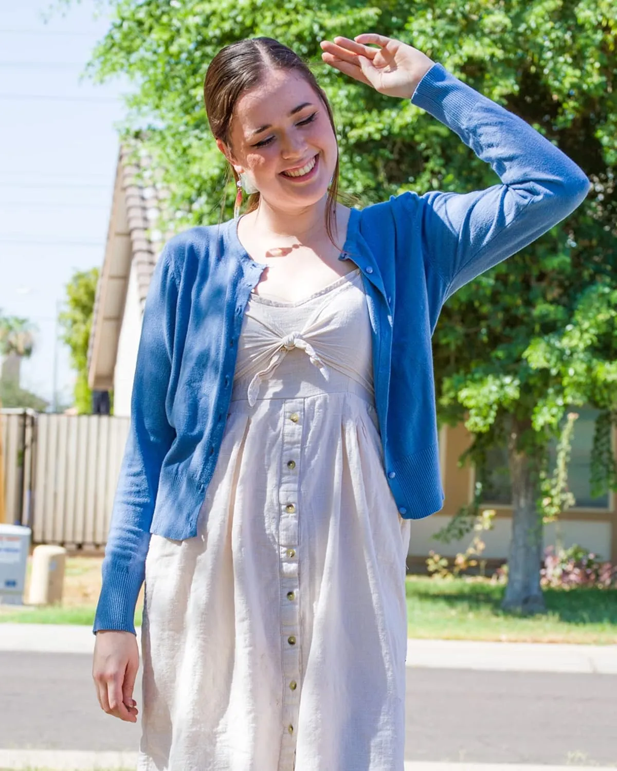 Newshows Women's Lightweight Button Down Cardigan Long Sleeve Casual Crew Neck Soft Knit Cardigans Sweater Tops