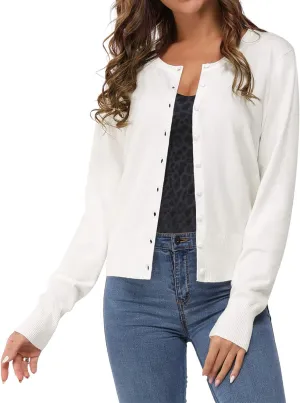 Newshows Women's Lightweight Button Down Cardigan Long Sleeve Casual Crew Neck Soft Knit Cardigans Sweater Tops