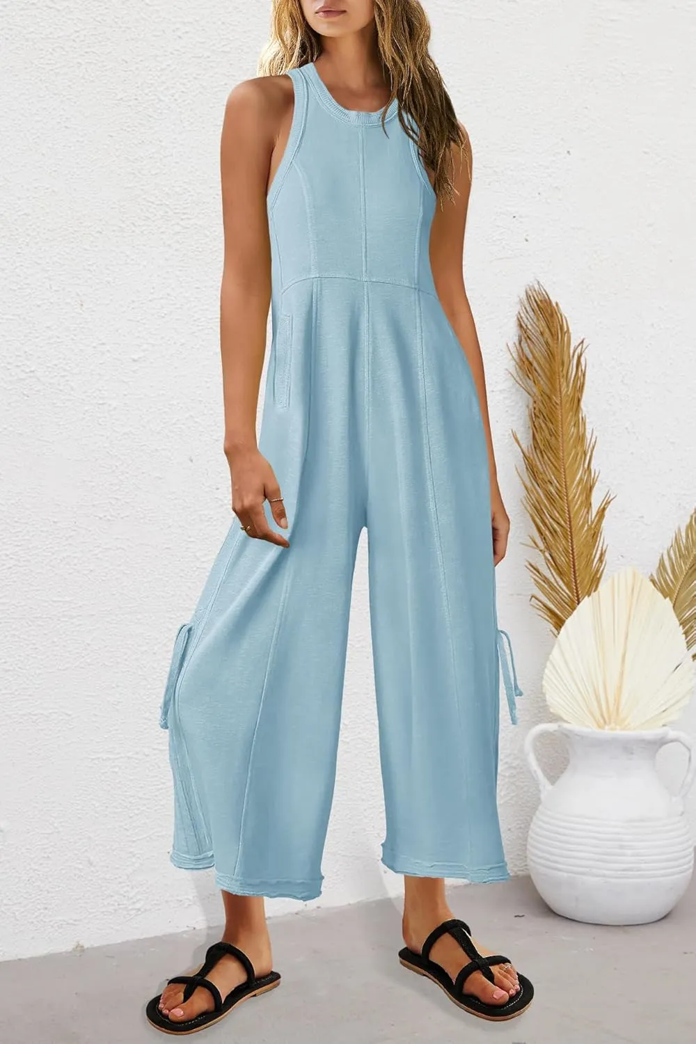 Nirovien Womens One Piece Jumpsuits Sleeveless Wide Leg Jumpsuit Dressy Loose Overalls Vacation Outfits