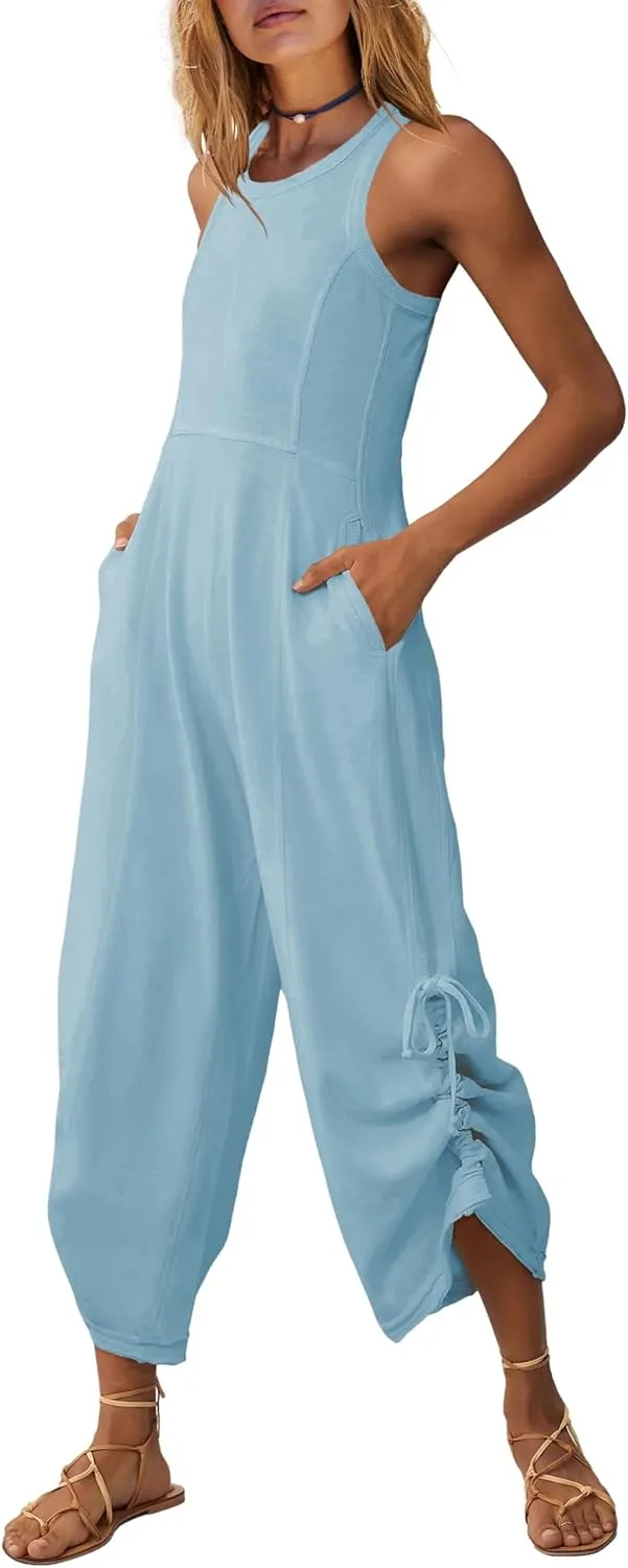 Nirovien Womens One Piece Jumpsuits Sleeveless Wide Leg Jumpsuit Dressy Loose Overalls Vacation Outfits