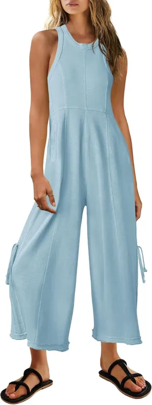 Nirovien Womens One Piece Jumpsuits Sleeveless Wide Leg Jumpsuit Dressy Loose Overalls Vacation Outfits