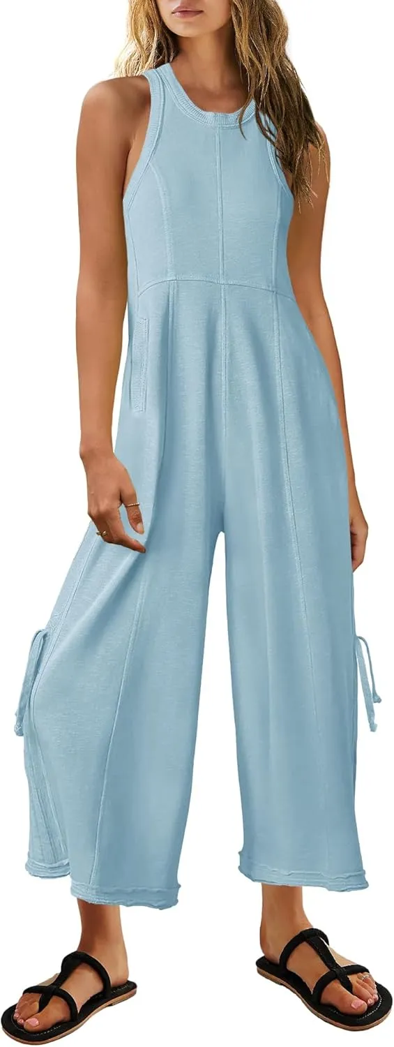 Nirovien Womens One Piece Jumpsuits Sleeveless Wide Leg Jumpsuit Dressy Loose Overalls Vacation Outfits