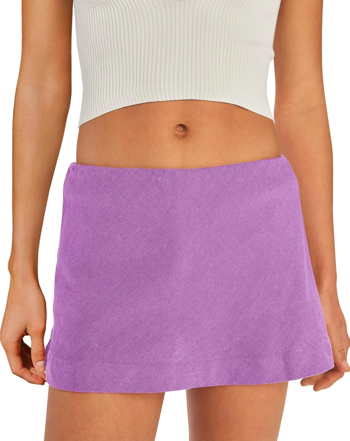 Panadila Womens Mini Linen Skirt Beach Skorts with Pockets Short Skirt with Shorts Underneath Y2k Bottoms