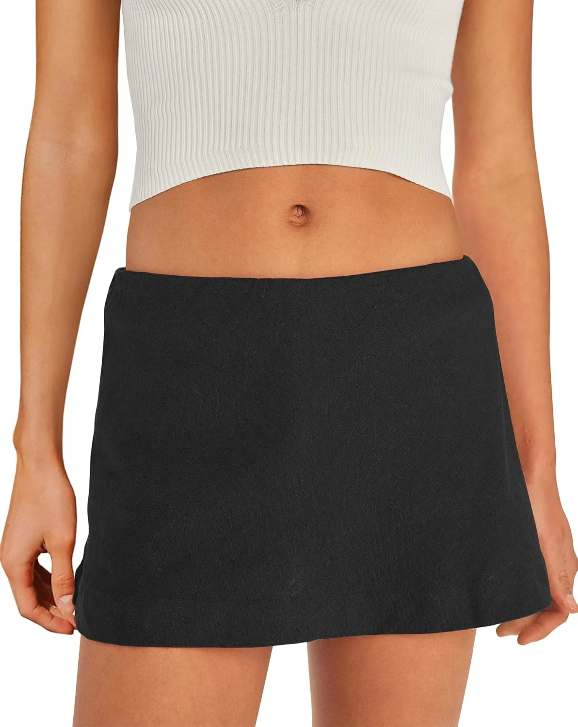 Panadila Womens Mini Linen Skirt Beach Skorts with Pockets Short Skirt with Shorts Underneath Y2k Bottoms