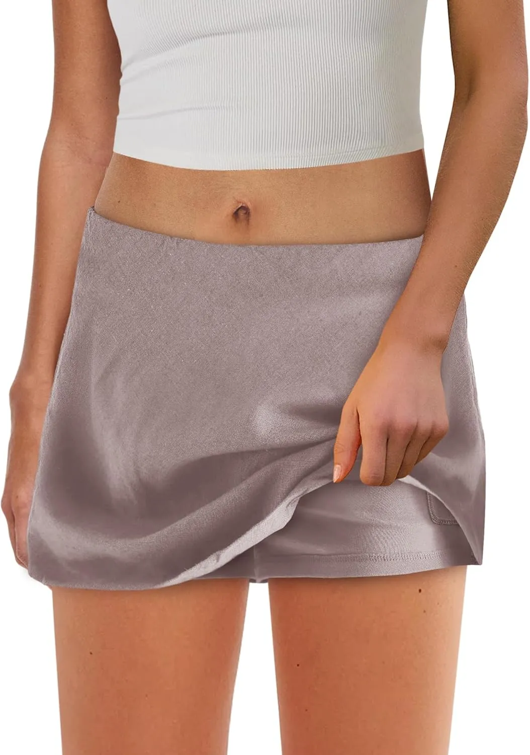 Panadila Womens Mini Linen Skirt Beach Skorts with Pockets Short Skirt with Shorts Underneath Y2k Bottoms