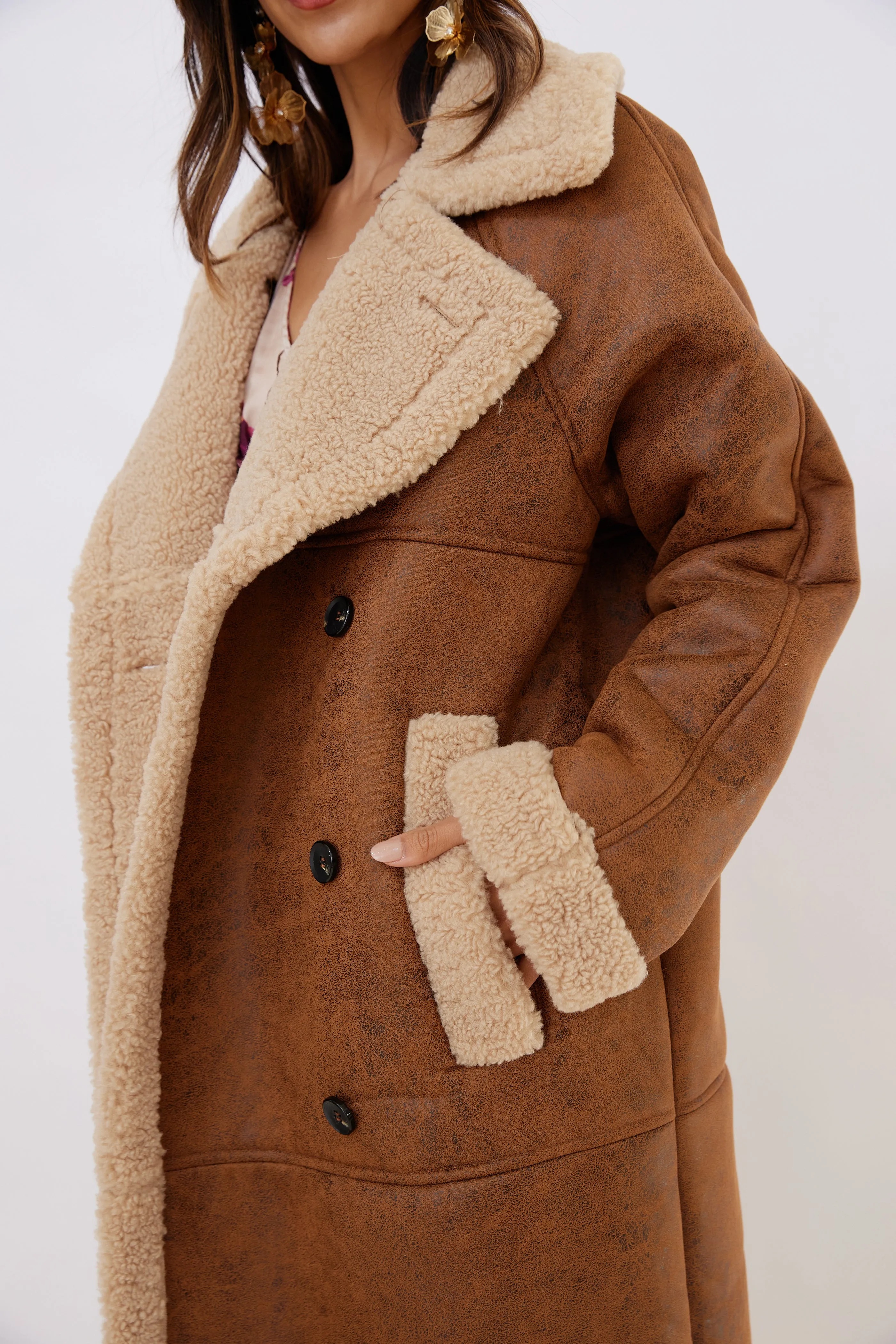 SALE - Jackson Faux Leather Sherpa Long Coat