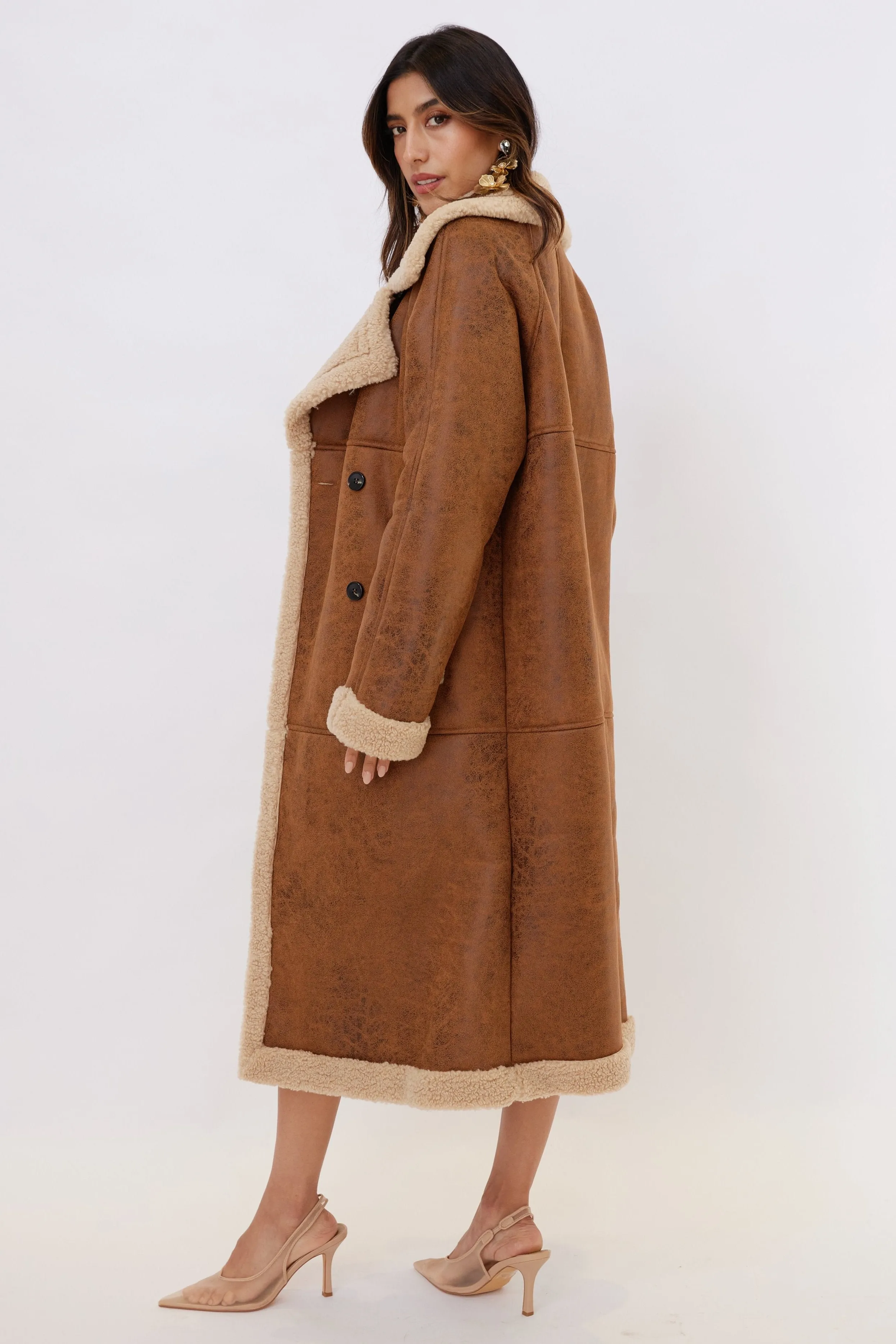 SALE - Jackson Faux Leather Sherpa Long Coat