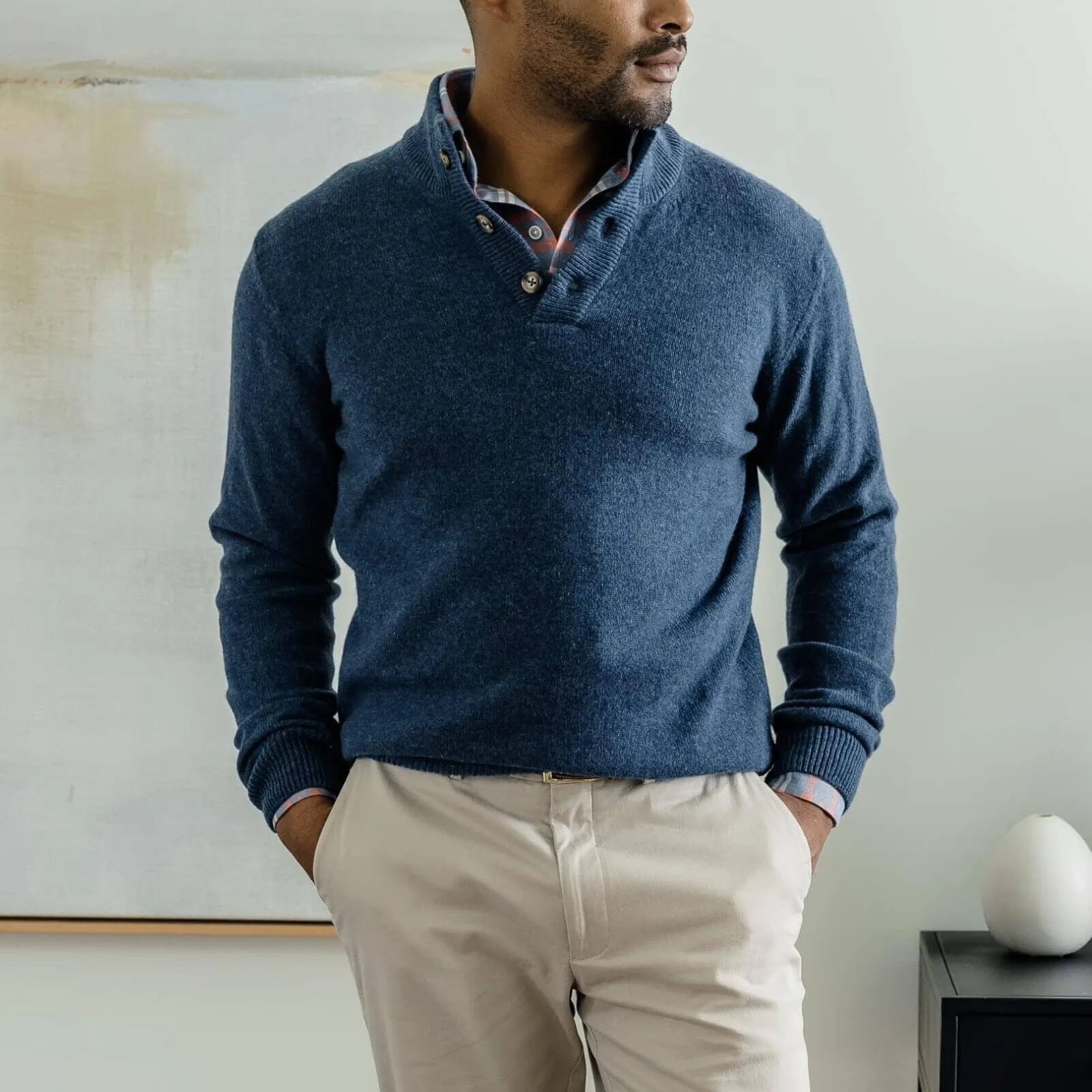 The Blue Heather Brewer Mock Neck Sweater