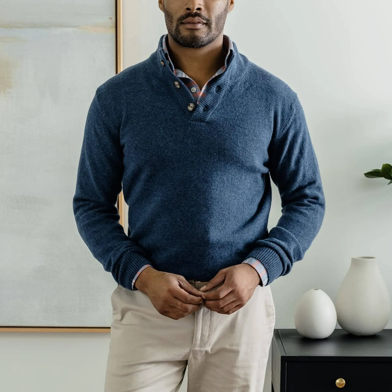 The Blue Heather Brewer Mock Neck Sweater