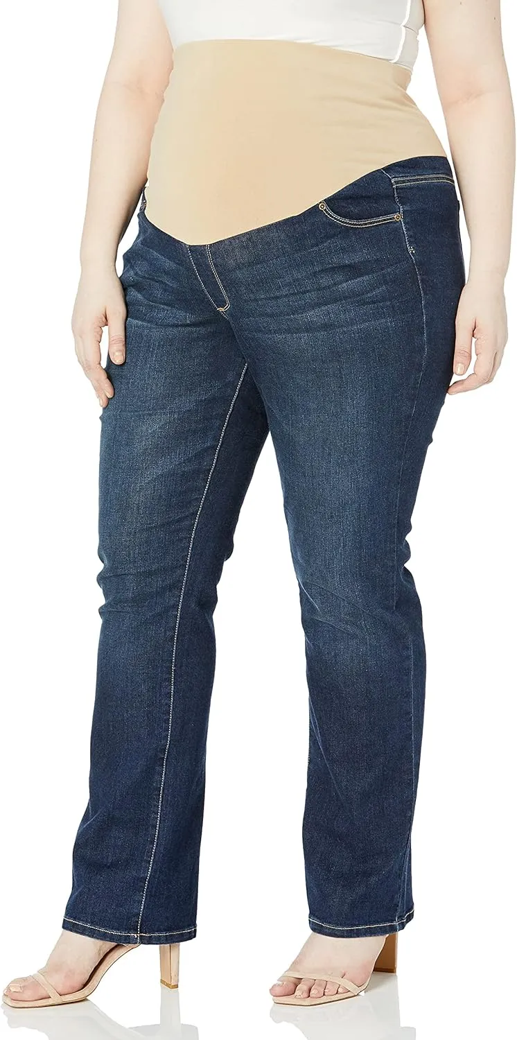 Three Seasons Maternity Women's Maternity Plus Size Bootcut Denim with Neutral Belly Band