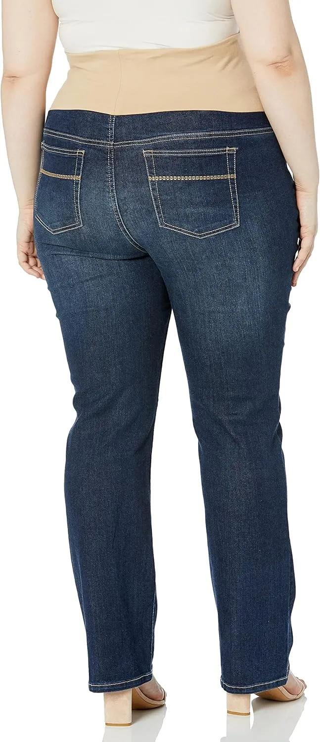 Three Seasons Maternity Women's Maternity Plus Size Bootcut Denim with Neutral Belly Band