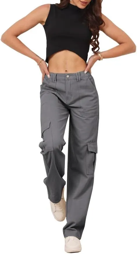 THWEI Cargo Pants for Women High Waisted Casual Pants Y2K Streetwear with 6 Pockets