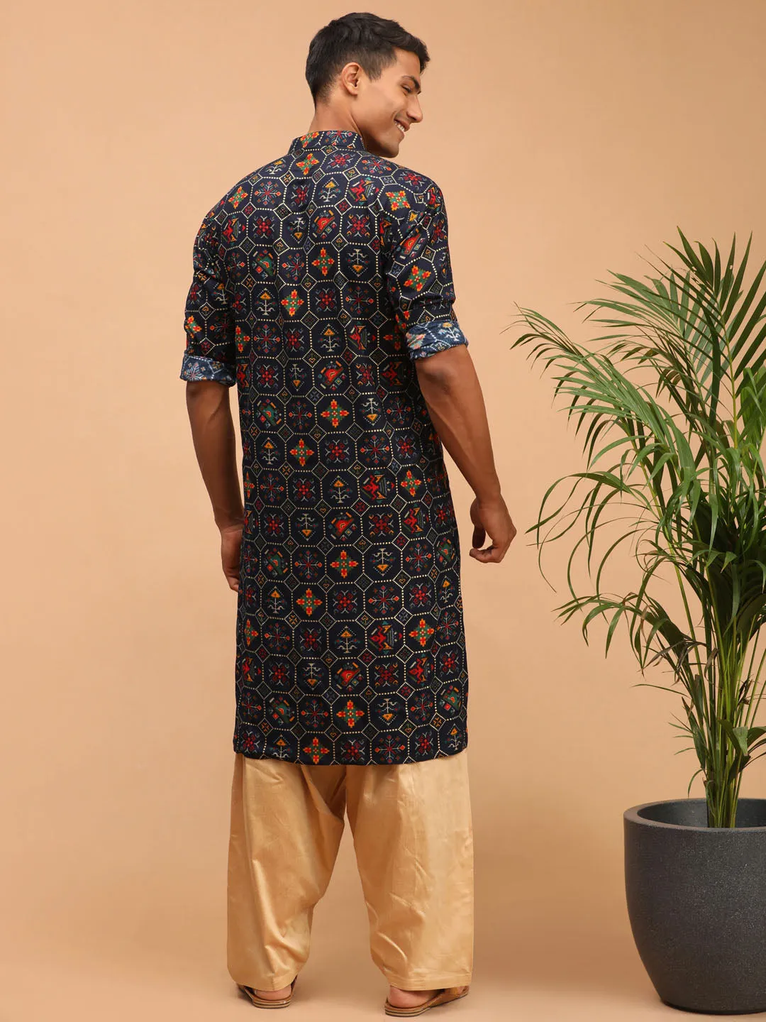 VASTRAMAY Blue Printed Men's Kurta Set