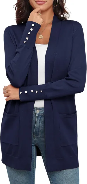 VIISHOW Women Cardigan Sweater Lightweight Open Front Long Sleeve Soft Fine Knit Casual Trendy Kimono Cardigans with Pockets