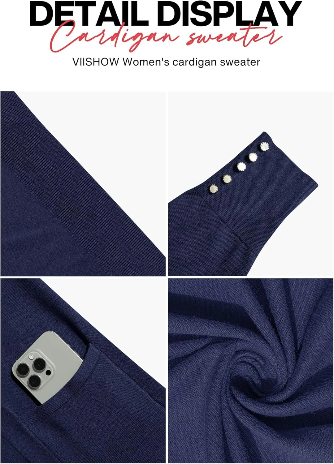 VIISHOW Women Cardigan Sweater Lightweight Open Front Long Sleeve Soft Fine Knit Casual Trendy Kimono Cardigans with Pockets
