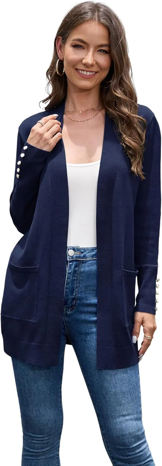 VIISHOW Women Cardigan Sweater Lightweight Open Front Long Sleeve Soft Fine Knit Casual Trendy Kimono Cardigans with Pockets